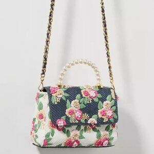 Lele Sadoughi limited edition embroidered floral 14k gold pearls Handbag NWOT